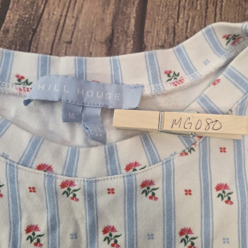 Hill House Charlotte Sleep Tee Womens M Blue White Floral Striped Coastal Sleep - Picture 8 of 9